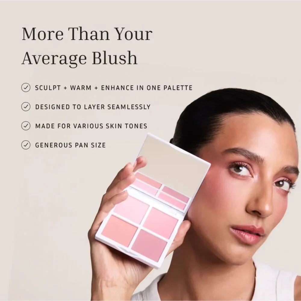 NIB Lithe Sunset Matte 4-Tone Blush Palette & Essential Face Brush Bundle
